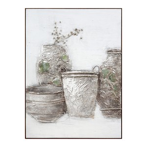 Quadro Astratto con Natura Morta, Vasi <span class=keywords><strong>Rustici</strong></span> con Intarsi Verdi e Fiori Secchi, Dipinto a Olio Fatto a Mano su Pietra Naturale - Product Image 3