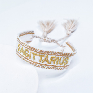 Pulseras de tela con borlas <span class=keywords><strong>y</strong></span> letras del zodiaco, regalos para parejas, pulseras de tela con Logo personalizado - Product Image 5