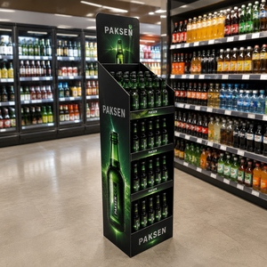 Expositor de suelo corrugado para botellas de cerveza, estante impreso de 4 niveles para botellas de bebidas, estantería promocional para pasillos de bebidas en supermercados - Product Image 2