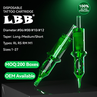 Aiguilles de cartouche de tatouage jetables en acier inoxydable LBB, vertes, professionnelles, pour l'art corporel, qualité OEM, vente en gros, 100 % stérilisées au gaz EO
