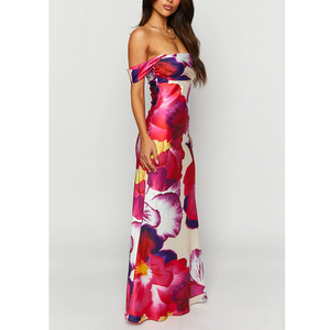 Moulante personnalisée de haute qualité hors épaule sans manches <span class=keywords><strong>rose</strong></span> imprimé fleuri hors épaule <span class=keywords><strong>robe</strong></span> formelle pour femmes <span class=keywords><strong>robe</strong></span> de <span class=keywords><strong>demoiselle</strong></span> <span class=keywords><strong>d</strong></span>'<span class=keywords><strong>honneur</strong></span> - Product Image 4