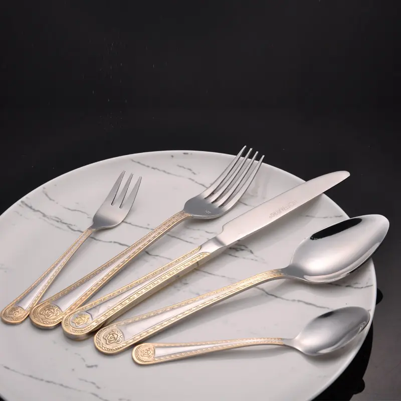 Modern Stainless Steel Restaurant Dinner Silverware 5 Piece Flatware Cutlery Set Spoon Fork Knife