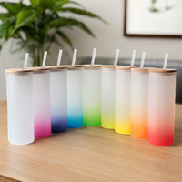 18/25oz Gelas Tumbler Kaca Borosilikat Berlapis Embun Botol Air Sublimasi Tutup Bambu Tiup Manual Aman untuk Mesin Cuci Piring dan Microwave XILIN