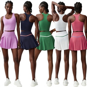 Ensemble de tennis et de yoga grande taille 2 pièces en spandex haute élasticité avec fermeture éclair pour la course à pied, le badminton et les sports pour femmes - Product Image 1