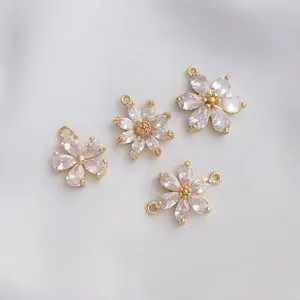 DIY Jewelry Making 14K Gold Plating Clad Fancy Daisy Flower Micro Inlay Zircon Charm Pendant For Necklace Bracelets Anklets