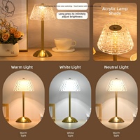 Lampe de table moderne rechargeable en cristal, sans fil, à intensité variable, pour ambiance de restaurant, style nordique, veilleuses de bar, commande tactile pour bar et restaurant