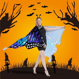 Capa de alas de mariposa para mujer, accesorios de disfraz de Halloween para adultos, alas de mariposa de fantasía coloridas con máscara y antenas - Product Image 2
