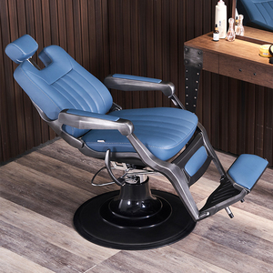Chaise de coiffure moderne Chaise de salon de coiffure Chaise de barbier à pompe hydraulique en cuir bleu - Product Image 2