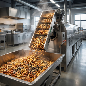 Machine à torréfier les cacahuètes, les graines et les noix en acier inoxydable de qualité commerciale, <span class=keywords><strong>torréfacteur</strong></span> à air chaud, grande capacité, production de 500 kg - Product Image 1