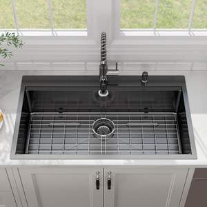 Évier de cuisine professionnel en acier inoxydable 304 fait main, à cuve unique profonde, noir, à montage sur plan de travail - Product Image 4