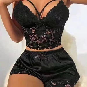 Nouvelle Tenue de Pyjama en Satin Respirant avec Caraco en Dentelle et Short pour l'Été - Product Image 3