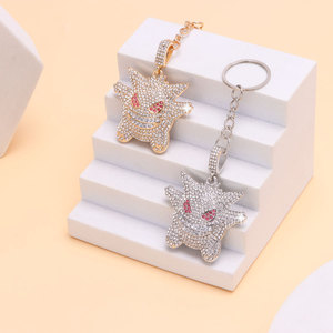 Porte-clés en cristal de démon de dessin animé, plaqué or et argent, avec cristaux synthétiques, pour accessoire de mode - Product Image 1