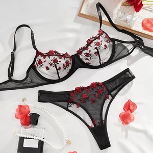 مجموعات ملابس داخلية متعددة الألوان شفافة رفيعة من الدانتيل مطرزة بالزهور S-xl مجموعات ملابس داخلية غريبة - Product Image 3