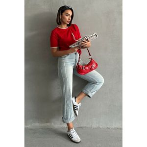 Topshow – Haut court rouge pour femme, style streetwear respirant avec coupe ample, tailles XS à 3XL, décoration lettres - Product Image 5