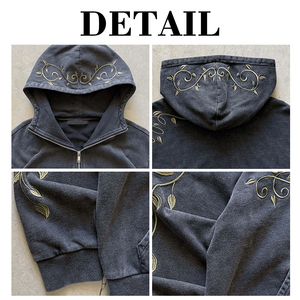 Sweat à capuche unisexe KingSen personnalisé avec logo brodé, 100 % coton, style streetwear, imprimé, grande capuche, délavé à l'acide, écologique - Product Image 6