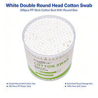 Coton-tiges blancs à double tête ronde, 200 pièces, avec tige en PP et boîte ronde, pour le nettoyage en salon de beauté