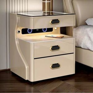 Mesita de Noche Inteligente con Cerradura de Huella Digital, Carga Inalámbrica, Diseño Moderno y Minimalista para Dormitorio, Gabinete con Cajones de Almacenamiento - Product Image 1