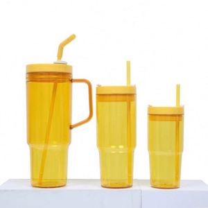 Lot de trois gobelets de voiture en plastique multicolores de 40 oz grande capacité avec pailles et poignée - Product Image 3