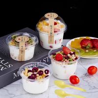 Pot en plastique à paroi simple 250 ml 300 ml, gobelets à dessert en PP avec couvercle et cuillère pour la pâtisserie, le yaourt, la crème glacée, la gelée, le pudding, le gâteau au lait