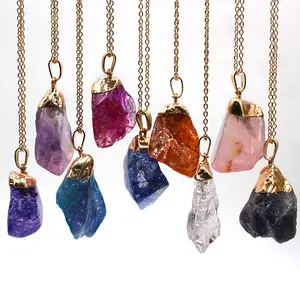 Jewelry Natural Irregular Stone Personality Colorful Crystal Cheap Gold Necklace Nature Stone Jewellery Crystal Stone Pendant