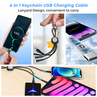Gantungan Kunci Desain Logo LED OEM Grosir, Kabel Pengisi Daya 3 in 1 Bercahaya, ABS PVC Satu Tarik Tiga, Portabel, Logo Laser Kustom, Hadiah