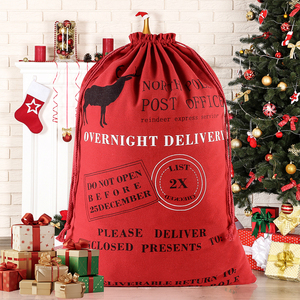 Cá Nhân Bán Buôn Màu Đỏ Bông Vải Biểu Tượng Tùy Chỉnh In Thăng Hoa Món Quà Giáng Sinh Bao Bì Túi <span class=keywords><strong>Santa</strong></span> Sack Với Dây Kéo - Product Image 1