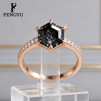 Bagues en quartz rutilé noir hexagonal fin pour femmes, argent sterling 925, bague en pierre précieuse tendance, bijoux de créateur, vente en gros