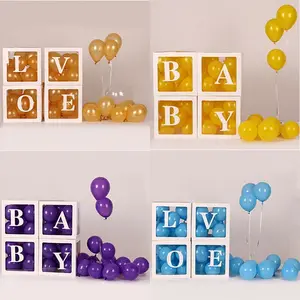 Caixa de balões com letras para chá de bebê, decoração de festas, blocos de chá de bebê, caixa de balão