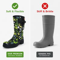 Bottes de pluie en caoutchouc naturel pour femmes, écologiques, imprimé floral, imperméables, mi-mollet, vente en gros d'usine, fournisseur en vrac