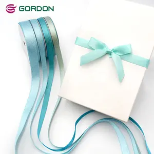 Gordon şerit 9 mm metalik altın çift yüz altın purl mavi saten kurdele dekorasyon hediye şerit noel hediyesi kutu ambalaj için