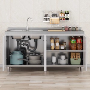 <span class=keywords><strong>Cucina</strong></span> Modulare Compatta da Esterno in Acciaio Inox 304, Stazione BBQ Bloccabile in HPL con Fornello a Gas Estraibile e Frigorifero per Patio e Glamping - Product Image 4