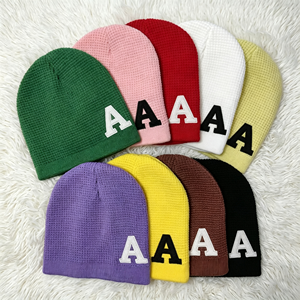 Factory Custom Thermal Good Elasticity Acrylic Flat Embroidery Logo Waffle Knitted Beanie Skull <strong>Cap</strong> for <strong>Winter</strong> Outdoor Using - Product Image 4