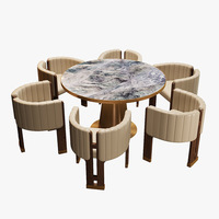 Ensemble de table 6 places en acier de qualité commerciale, personnalisable, moderne, minimaliste, pour hôtel et restaurant, avec plateau en pierre écologique
