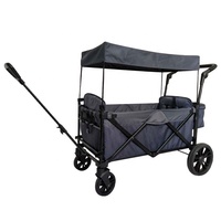 Chariot de camping pliable 2 places pour enfants avec toit et sac de rangement latéral, en tube de fer et tissu Oxford 600D anti-UV 5.0