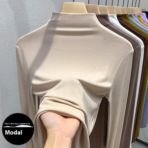 Maglia a Collo Alto in Modal per <span class=keywords><strong>Donna</strong></span>, Autunno Inverno, Maniche Lunghe, Tinta Unita, Stile Elasticizzato con Fascia in Vita - Product Image 1