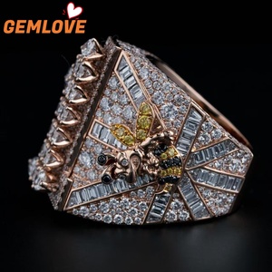 GEMLOVE Luxury Diamond Ring Rose Gold Plated Diamond Letter <b>Design</b> Men's and Women's Champion Ring Party Jewelry - Product Image 2