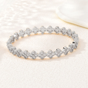 Classic Hot Selling Jewelry 14K <b>Gold</b> Plated Bezel <b>Set</b> Round Cut VVS GRA Moissanite Four Leaf Clover <b>Bangle</b> - Product Image 5