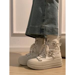 Baskets montantes décontractées en toile noires polyvalentes à plateforme pour femmes, Nouvelle collection Printemps-Automne 2026 - Product Image 2