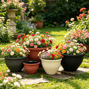 Mini pots de fleurs <span class=keywords><strong>en</strong></span> plastique texturé <span class=keywords><strong>pierre</strong></span>, ronds, multi-tailles, pour jardin et extérieur - Product Image 1