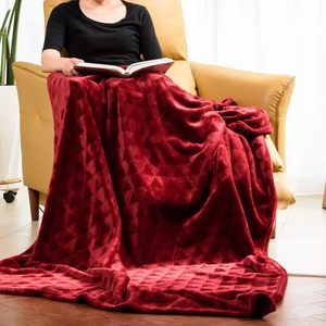 Mềm lông cừu Đỏ ném chăn sang trọng ấm cúng mô hình tam giác Jacquard flannel chăn - Product Image 5