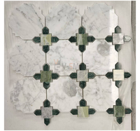 Mosaïque en marbre blanc naturel poli, motif éventail en jet d'eau, pour crédence de cuisine, mur et sol de salle de bain