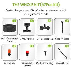 ड्रिप सिंचाई प्रणाली 50 फीट त्वरित कनेक्टर स्वचालित स्प्रिंकलर किट लॉन बिस्तर बाहरी ग्रीनहाउस 1/4 "ट्यूबिंग - Product Image 2