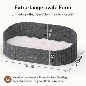 Lit pour chat ovale <span class=keywords><strong>FUKUMARU</strong></span> 24 pouces avec coussin confortable en fausse fourrure de lapin et intérieur spacieux en feutre gris - Toutes saisons, sans assemblage - Product Image 4