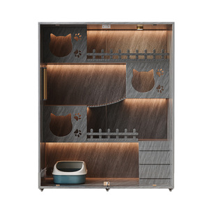 Villa per Gatti in Legno all'Ingrosso, Gabbia per Gatti da Interno con Porta in Vetro, Armadio per Gatti a Tre Livelli, Gabbia per Allevamento, Nido per Gatti, Casa di Lusso per Gatti - Product Image 5