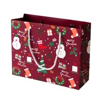 Sac cadeau en papier de Noël écologique personnalisé avec poignée torsadée en coton, petit MOQ, logo personnalisé, emballage de fêtes