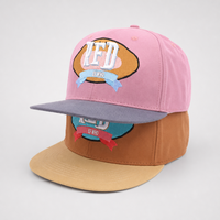 Casquette de baseball personnalisée rose et marron à visière plate, 6 panneaux, snapback, patch ovale brodé, réglable, vente en gros, OEM, faible MOQ