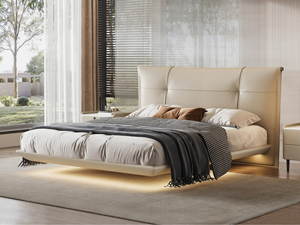 Lit minimaliste italien <span class=keywords><strong>Miranda</strong></span> en cuir véritable avec éclairage, garniture élégante et chic, lit flottant de 1,8 m - Product Image 6