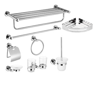 Qiaogang 304 estante de almacenamiento de baño de acero inoxidable conjunto cepillo de baño papel y toalla colgante estante 20kg capacidad de carga - Product Image 2