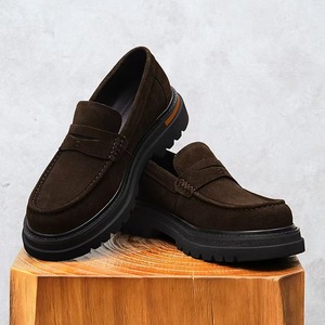 Brown Faux Suede Loafers Round Toe Slip-On Platform Cushioned Rubber Outsole All Seasons Solid Color - Product Image 5
