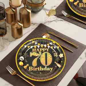 FDA-Approved <b>70th</b> <b>Birthday</b> Round Disposable Paper Plate 9 Inches FOIL 350gsm White Board Party Supplies - Product Image 3